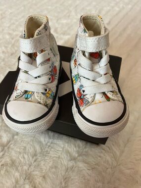 Converse Kids White High-Top Sneakers with Multicolor Cartoon Accents